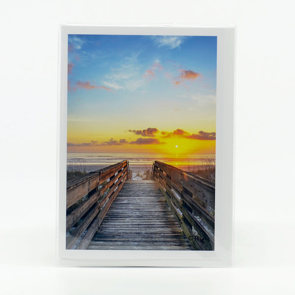 Greeting Card of a photograph-boardwalk to the beach early morning sunrise