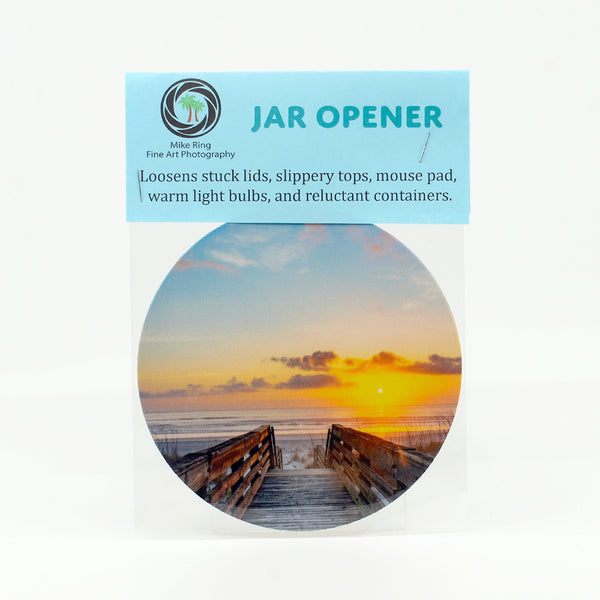 Jar Opener of a photograph-boardwalk to the beach early morning sunrise