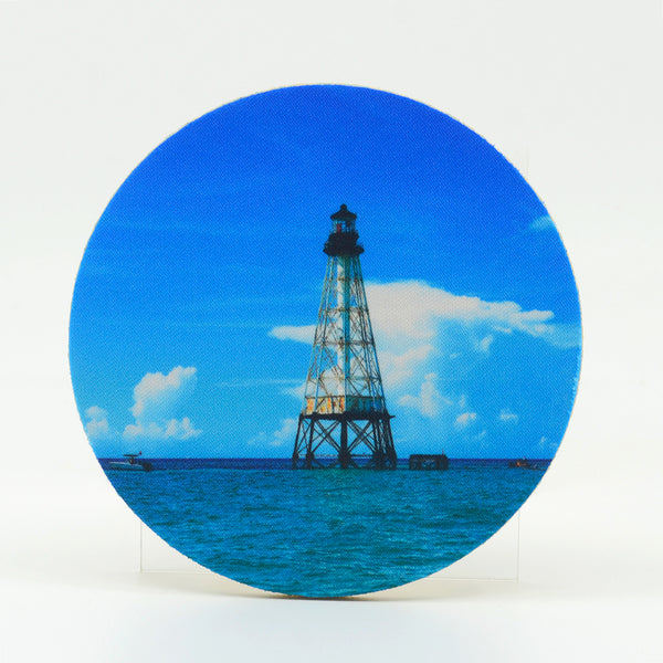 Alligator Reef Lighthouse photograph on a round rubber home coaster