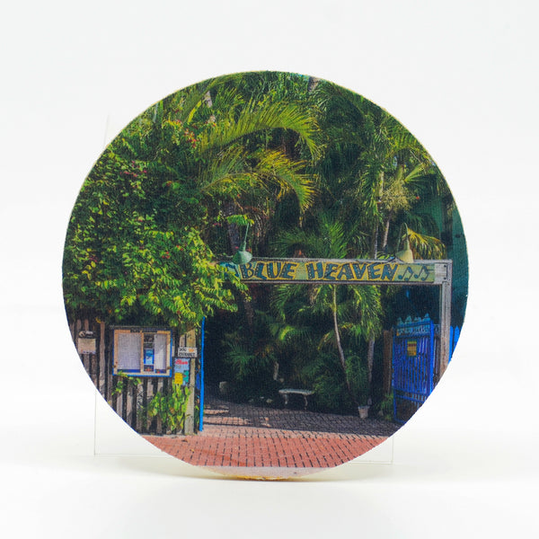 Blue Heaven Restaurant in Florida Keys photograph on a round rubber home coaster