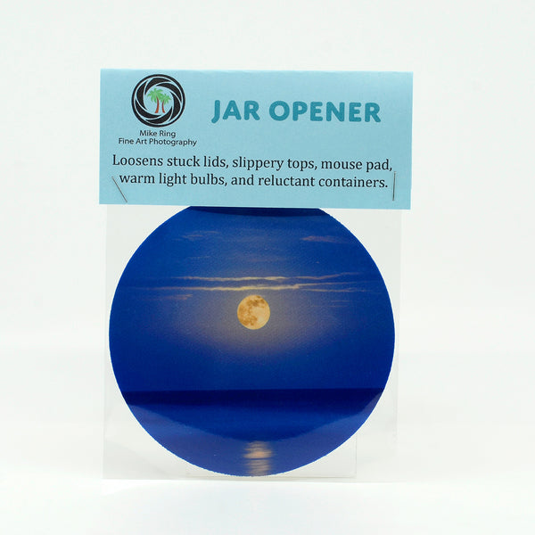 A super moon rising over the ocean sea photograph on a jar opener