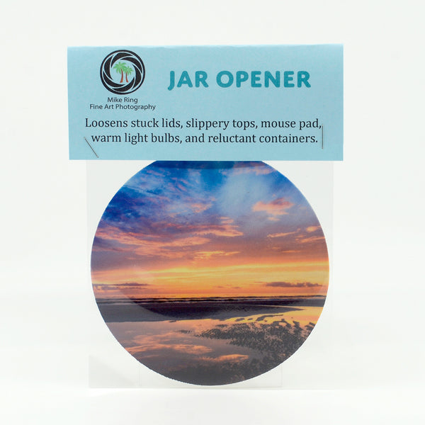 Early morning sunrise over the ocean sea photograph on a jar opener