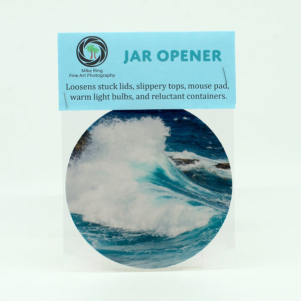 Wave crashing on the shore photograph on a jar opener