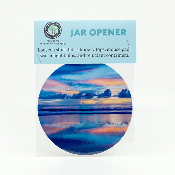 Early morning sunrise over the ocean sea photograph on a jar opener