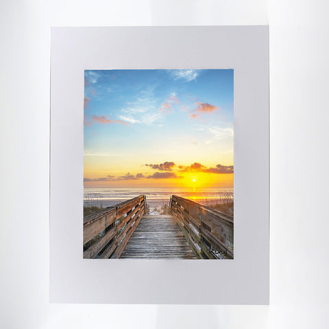 Artwork of a photograph-boardwalk to the beach early morning sunrise