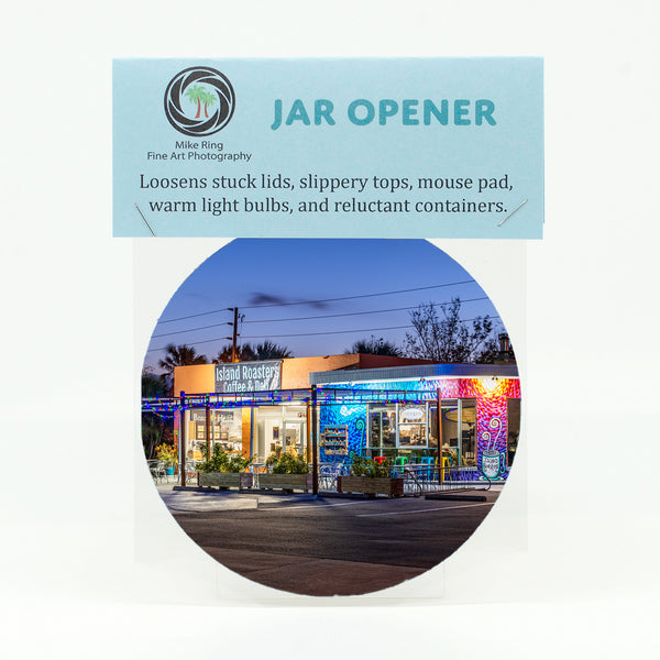 Jar Opener of Island Roasters a coffee shop in New Smyrna Beach, Florida