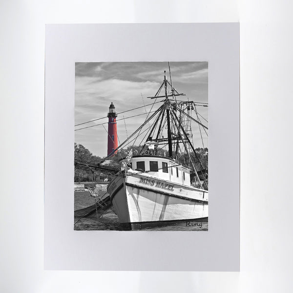 Ponce Inlet Lighthouse with shrimp boat-Miss Hazel photography artwork