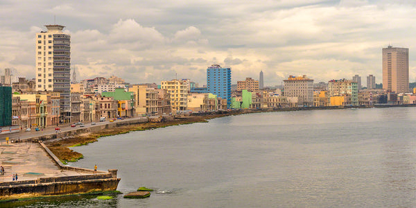 A photo of the Malecon road along the ocean in Havana, Cuba.