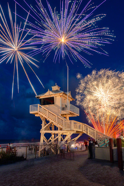 A photo of fireworks on the beach