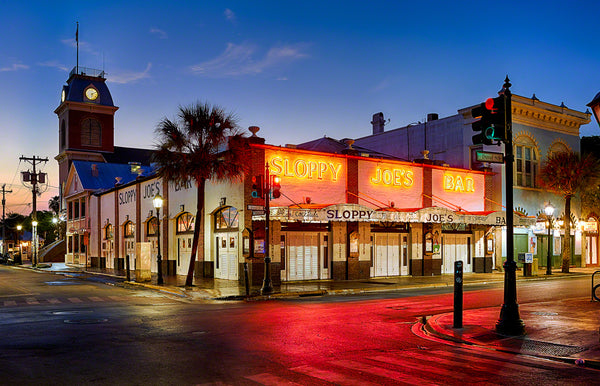 A photo of the World Famous Sloppy Joe's Bar at dusk in Key West, Florida