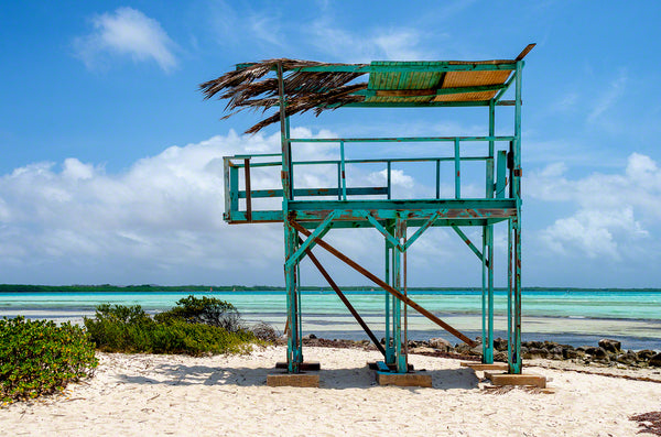 A photo of a windsurfing contest lookout hut on the beautiful island of Bonaire.