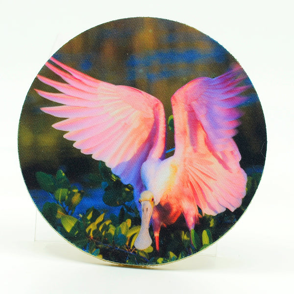 Roseate Spoonbill photograph on a round rubber home coaster