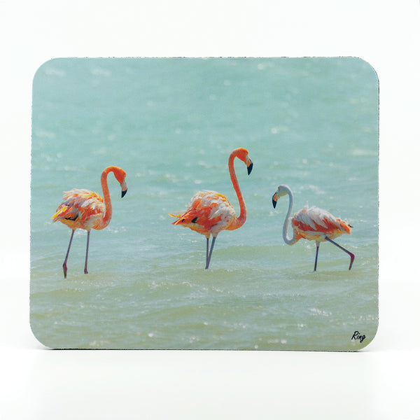 A flock of flamingos in a salt pan in the Caribbean photograph on a mouse pad