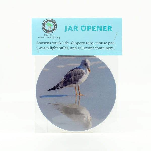 Seagull on the beach photograph on a jar opener