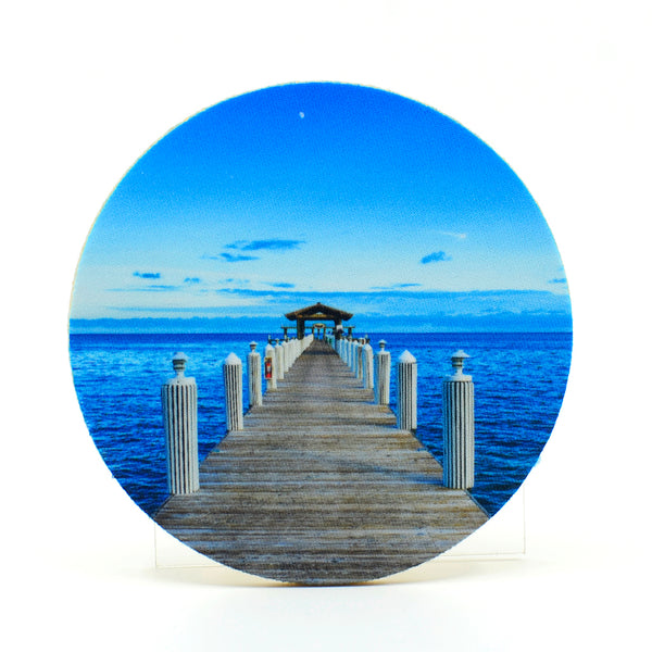 Cheeca Lodge Dock in Florida Keys photograph on a round rubber home coaster