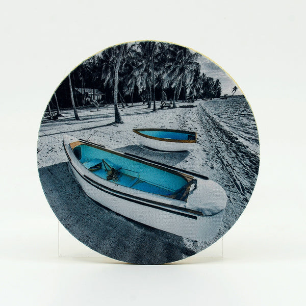 Beach Tenders in Florida Keys photograph on a round rubber home coaster