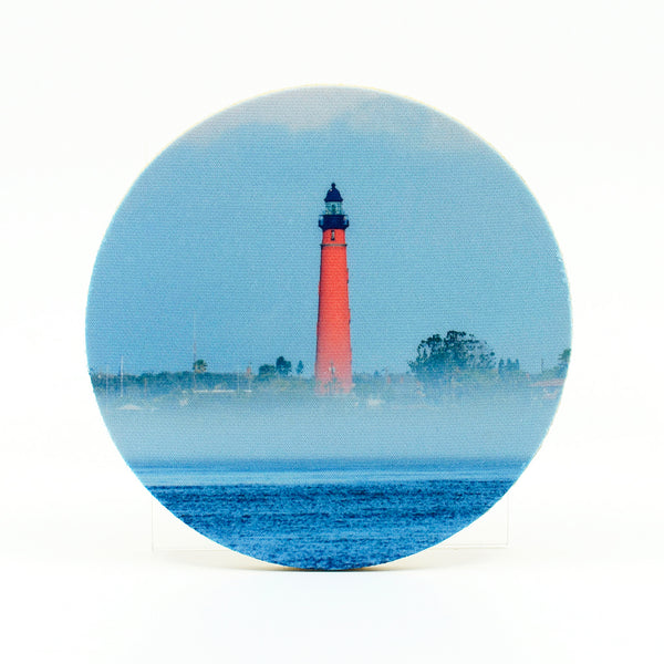 Ponce Inlet Lighthouse photograph on a round rubber home coaster