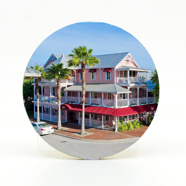The Riverview Hotel in New Smyrna Beach, Florida on a rubber home coaster