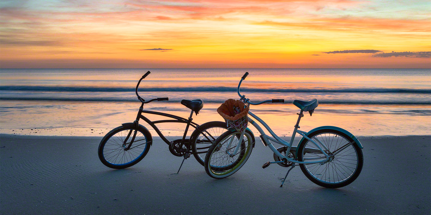 A photo of bikes at sunrise on New Smyrna Beach