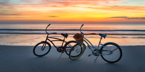 A photo of bikes at sunrise on New Smyrna Beach