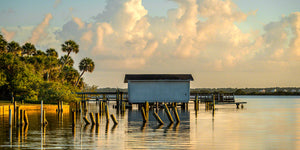 A photo of an old boat house in the Mosquito Lagoon