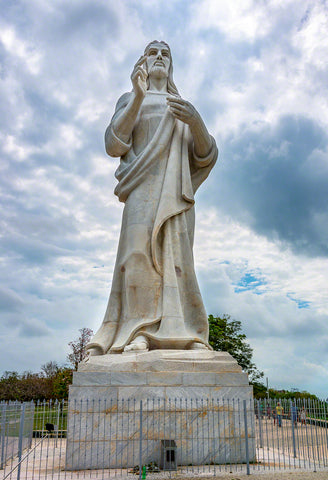 A photo of a statue of Jesus Christ overlooking the Harbor of Havana, Cuba
