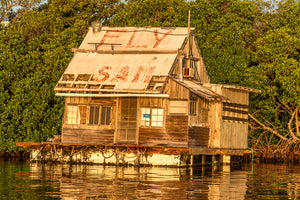 A photo of a homemade house boat in Little Torch Key