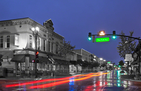 A Landscape Fine Art Photograph by Mike Ring of Downtown DeLand on a rainy morning.