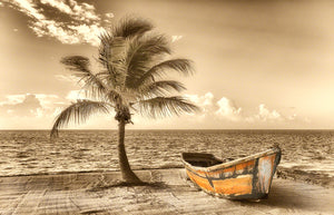 A photo of an old Cuban boat used to escape to America on the beach in Islamorada, Florida