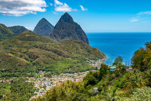 A photo of the beautiful Piton Mountains in St. Lucia